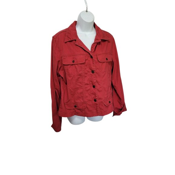 CHADWICKS Red Jean Style Cotton Jacket 16 Front Pockets Buttons Trucker - Picture 3 of 16